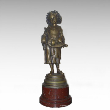 Statue des enfants Statue Music Player Girl Bronze Sculpture TPE-913